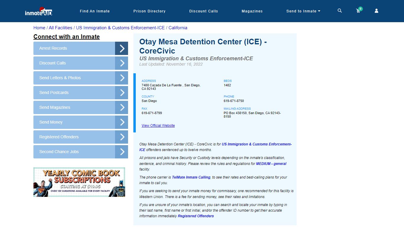 Otay Mesa Detention Center (ICE) - CoreCivic & Inmate Search - San ...
